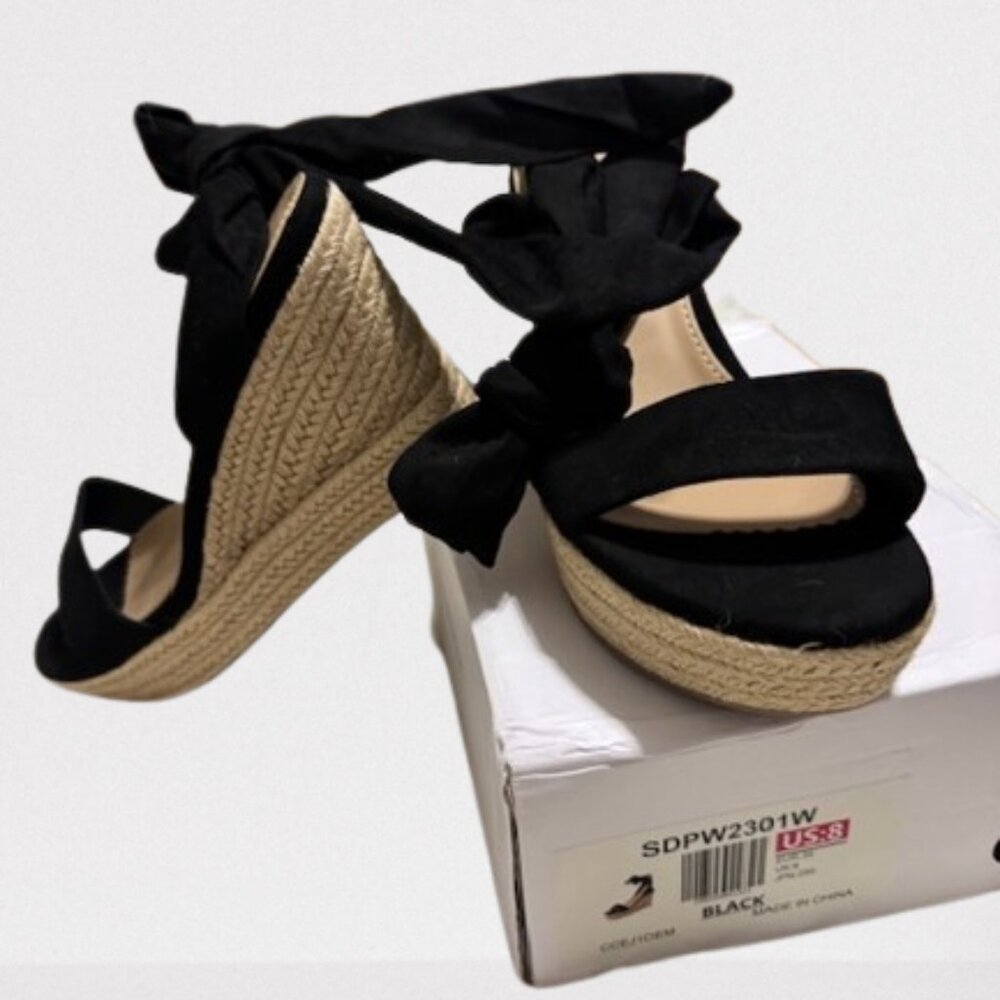 Black velvet lace-up tie espadrilles size 8 NIB